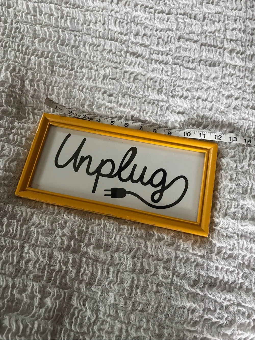 Wall art “Unplug” size 12x6 l mustard yellow fram